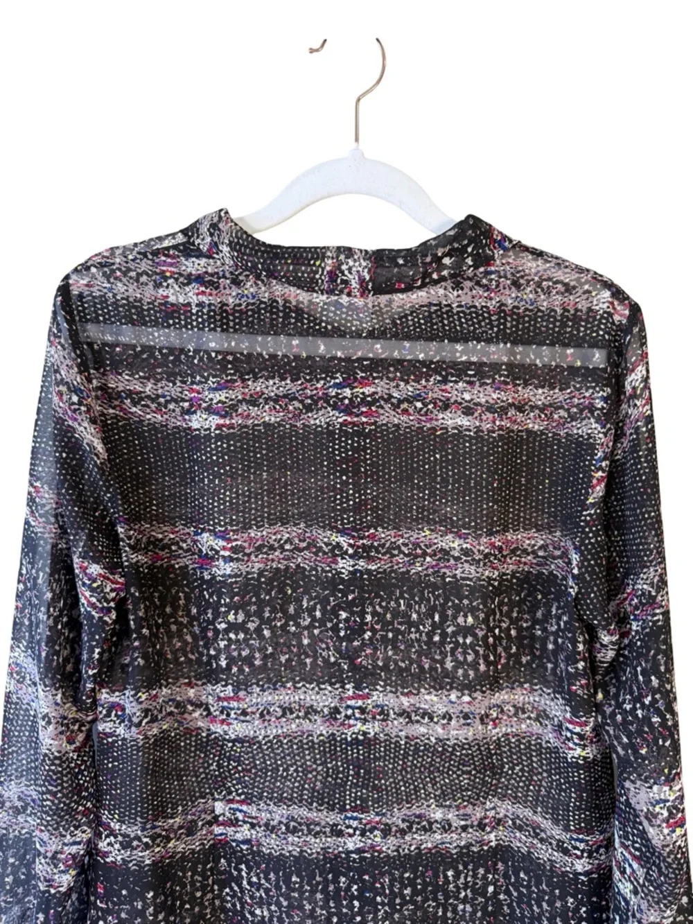 CAbi Sheer Blouse with Pink, Blue & White Speckle Print Size S Lightweight - Picture 12 of 13